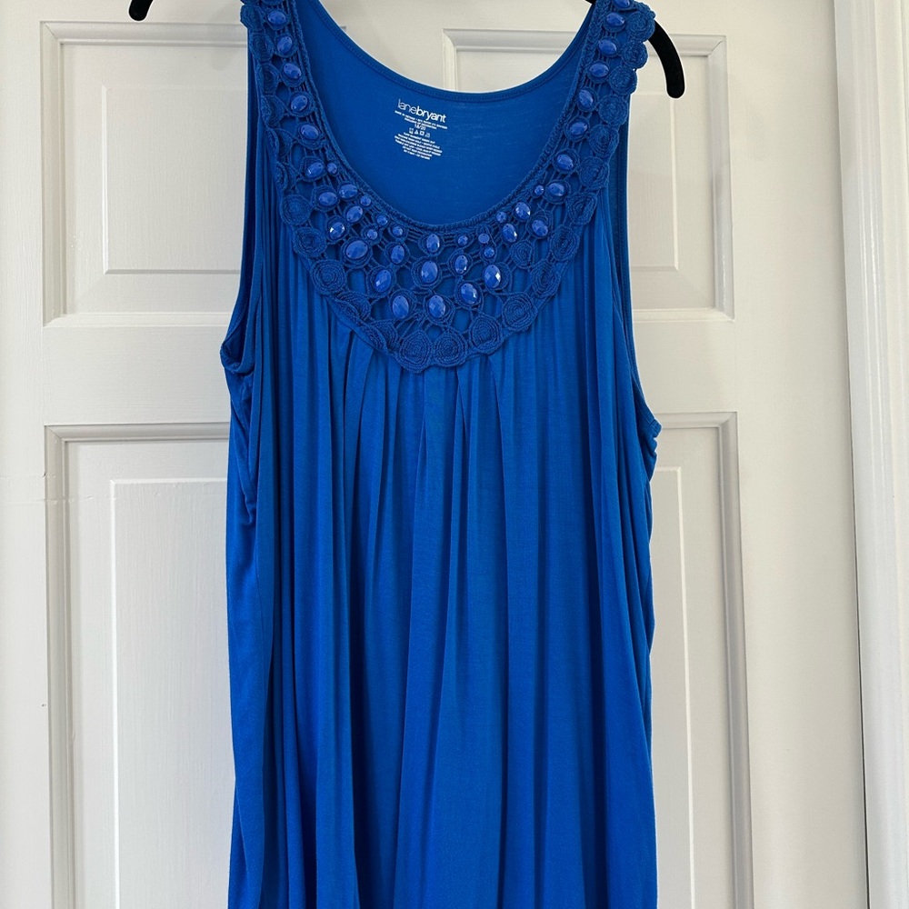 Lane Bryant Blue Tank Top with embellished neckline size 18/20